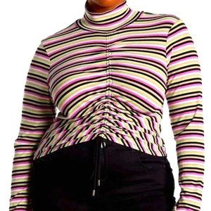 AFRM Striped Mollie Long Sleeve Drawstring Ribbed Knit Crop Top SZ 3X